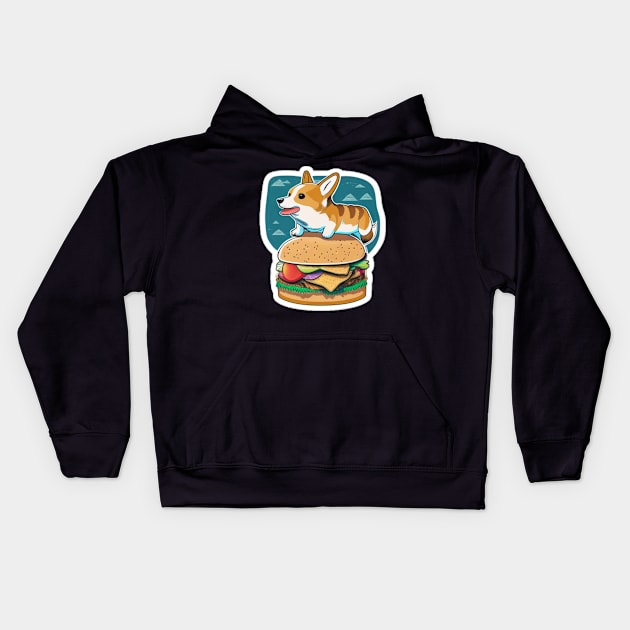 Corgi on a Burger Kids Hoodie by LIMITLESS 